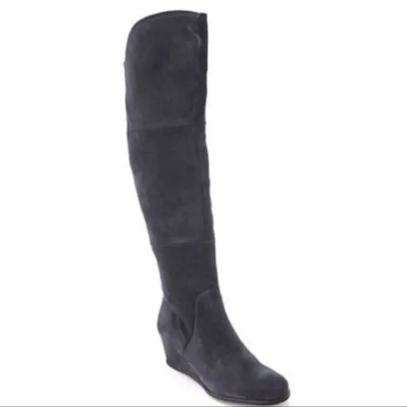 Franco Sarto Abela Suede Over-the-Knee Charcoal Gray Zip Boots Sz 6