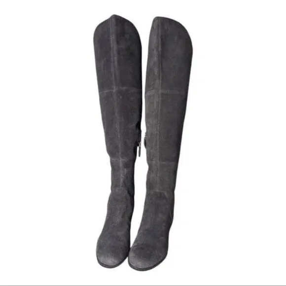 Franco Sarto Abela Suede Over-the-Knee Charcoal Gray Zip Boots Sz 6