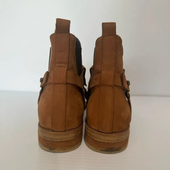 Freda Salvador Blaze Caramel Suede Leather Chelsea Mud Heeled Boots Size 7 1/2