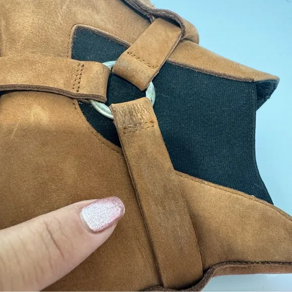 Freda Salvador Blaze Caramel Suede Leather Chelsea Mud Heeled Boots Size 7 1/2