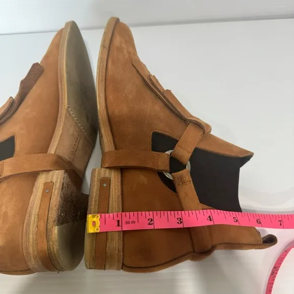 Freda Salvador Blaze Caramel Suede Leather Chelsea Mud Heeled Boots Size 7 1/2