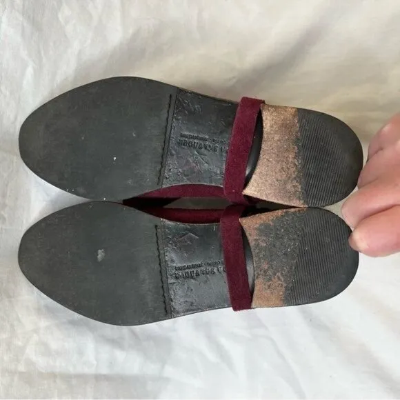 Freda Salvador Burgundy Suede Fringe Chelsea Western Buckle Ankle Boots size 7