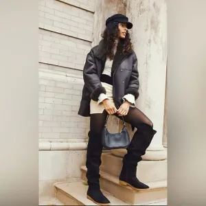 Free People Banks Over-The-Knee Boots Black Suede