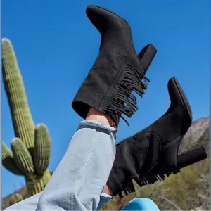 FREE PEOPLE Black Leather Suede Slouch Tassel Boots - Women’s Size 11 - No Box