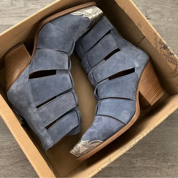 Free People Brayden Fisherman Western Boots in Blue Suede