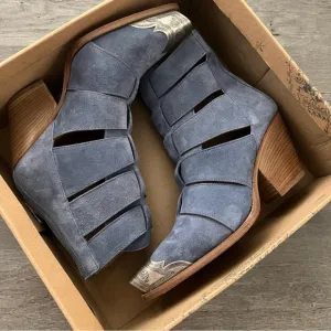 Free People Brayden Fisherman Western Boots in Blue Suede