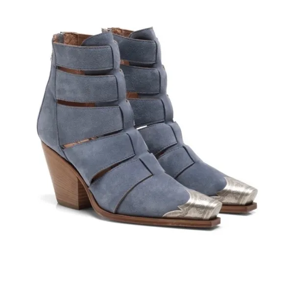 Free People Brayden Fisherman Western Boots in Blue Suede