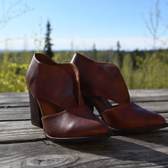 Free People Brown Heeled Boots with Stacked Heel