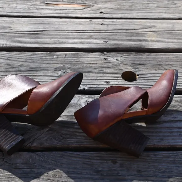 Free People Brown Heeled Boots with Stacked Heel