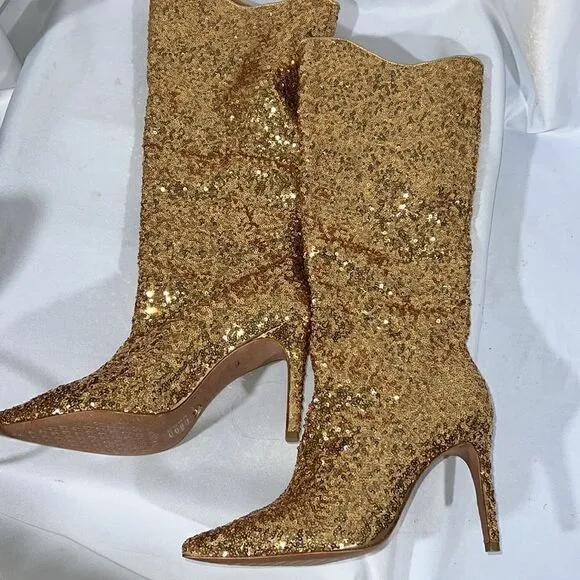 FREE PEOPLE BY VINCENZA AFTER MIDNIGHT SEQUINED BOOTS IN GOLD NEW SIZE 8