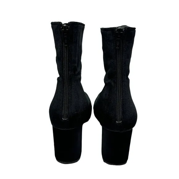Free People Cecile Black Velvet Chunky Block Heel Round Toe Ankle Boots Booties