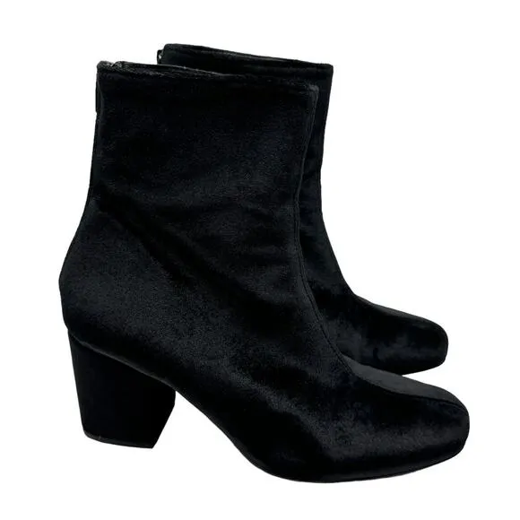 Free People Cecile Black Velvet Chunky Block Heel Round Toe Ankle Boots Booties