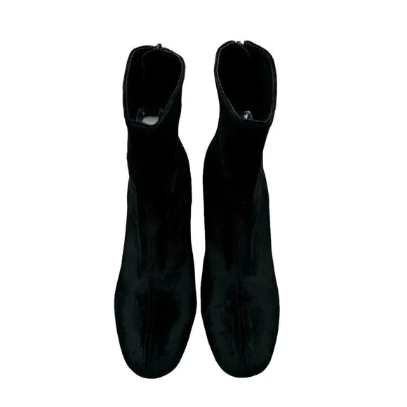 Free People Cecile Black Velvet Chunky Block Heel Round Toe Ankle Boots Booties