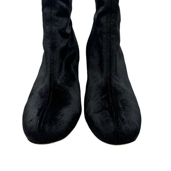 Free People Cecile Black Velvet Chunky Block Heel Round Toe Ankle Boots Booties