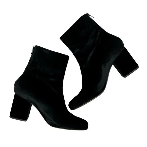 Free People Cecile Black Velvet Chunky Block Heel Round Toe Ankle Boots Booties
