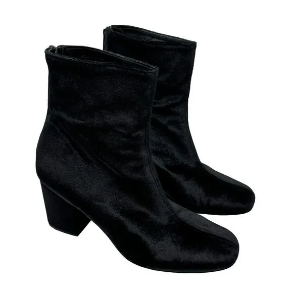 Free People Cecile Black Velvet Chunky Block Heel Round Toe Ankle Boots Booties