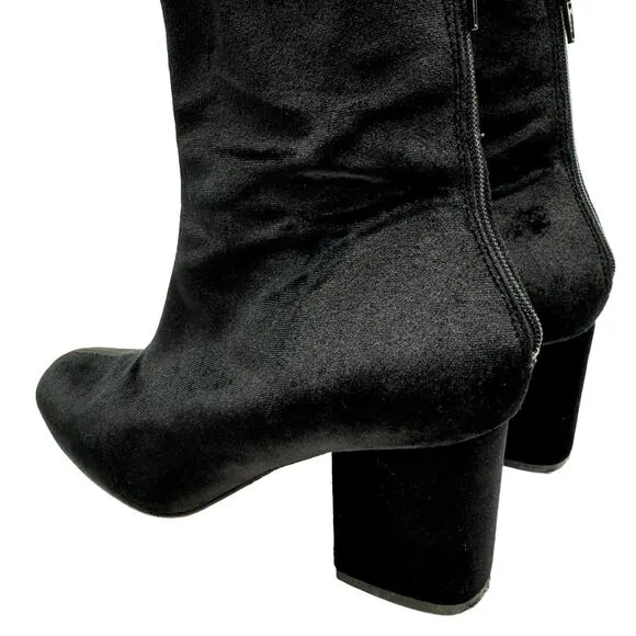 Free People Cecile Black Velvet Chunky Block Heel Round Toe Ankle Boots Booties