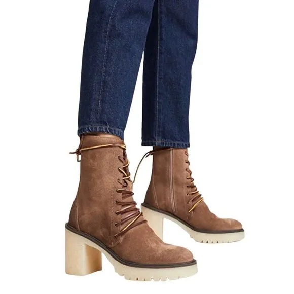 Free people Dylan Lace up boots Chunky Heel Women Size 8