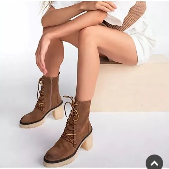Free people Dylan Lace up boots Chunky Heel Women Size 8