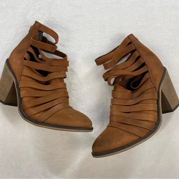 Free People Hybrid Heel Boots Distressed Strappy Ankle Boot Terracotta Tan