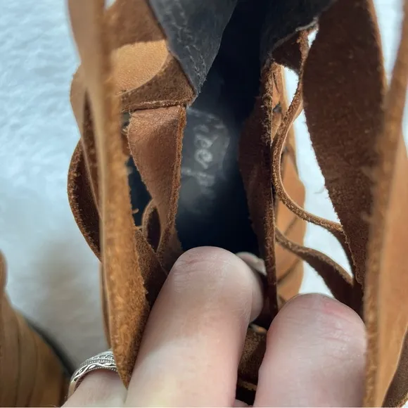 Free People Hybrid Heel Boots Distressed Strappy Ankle Boot Terracotta Tan
