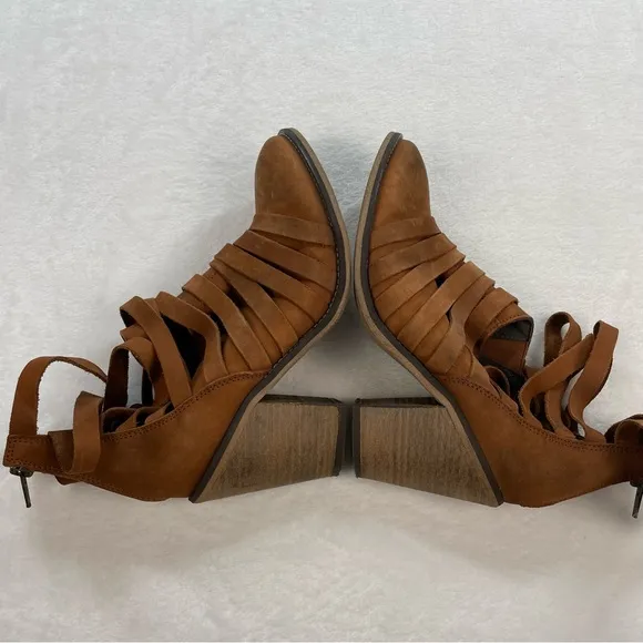 Free People Hybrid Heel Boots Distressed Strappy Ankle Boot Terracotta Tan