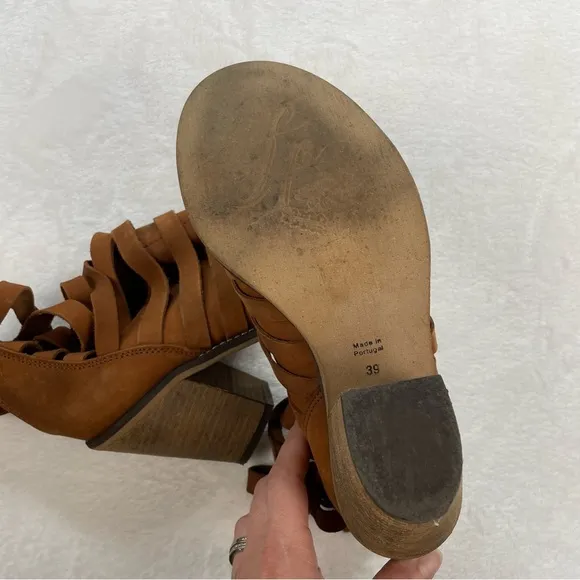 Free People Hybrid Heel Boots Distressed Strappy Ankle Boot Terracotta Tan