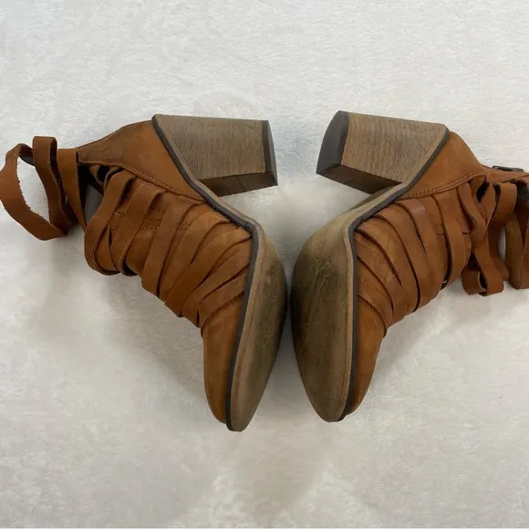 Free People Hybrid Heel Boots Distressed Strappy Ankle Boot Terracotta Tan