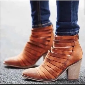 Free People Hybrid Heel Boots Distressed Strappy Ankle Boot Terracotta Tan