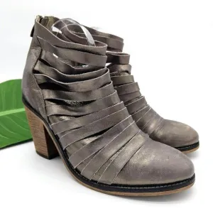 Free People Hybrid Metallic Leather Strappy Heel Ankle Boots Size 10 40 Pewter