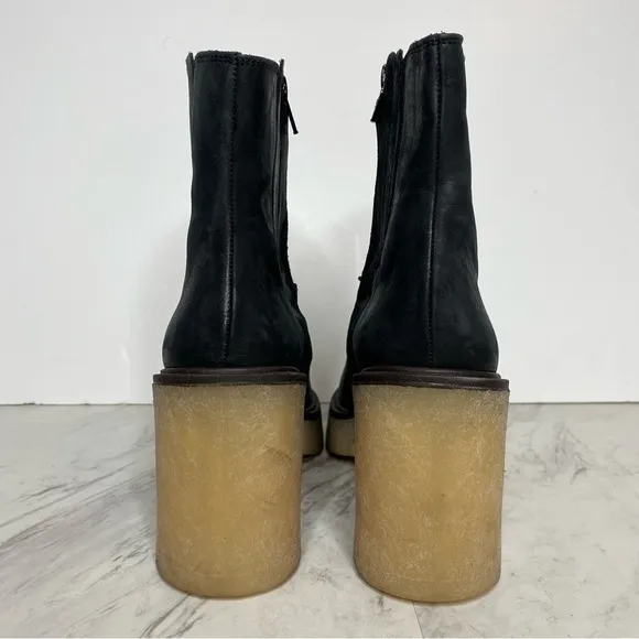 Free People James Black Leather Chelsea Heeled Boot 41 11
