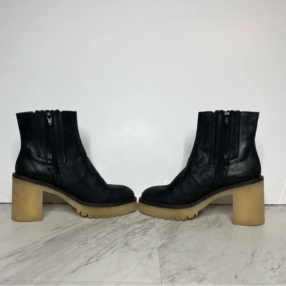 Free People James Black Leather Chelsea Heeled Boot 41 11