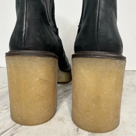 Free People James Black Leather Chelsea Heeled Boot 41 11