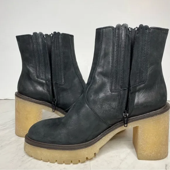 Free People James Black Leather Chelsea Heeled Boot 41 11