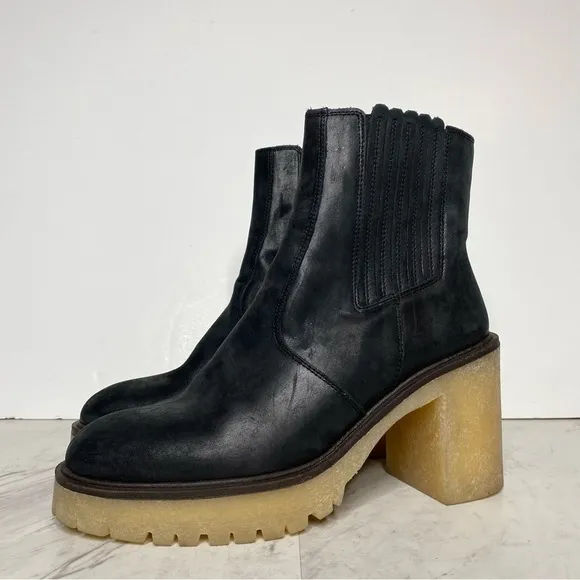 Free People James Black Leather Chelsea Heeled Boot 41 11