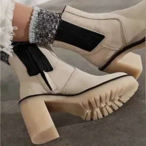 Free People James  Chelsea Chunky Heel Boot White / Cream Womens EU Size 41