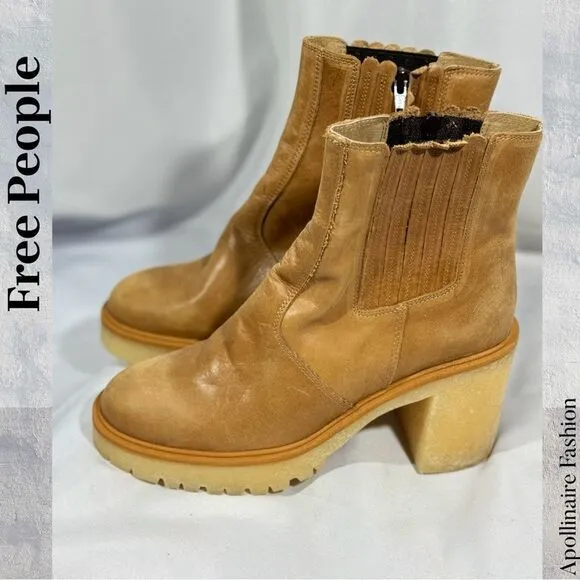 FREE PEOPLE JAMES CHELSEA CHUNKY HEEL BOOTS IN TAN SIZE 40 NEW