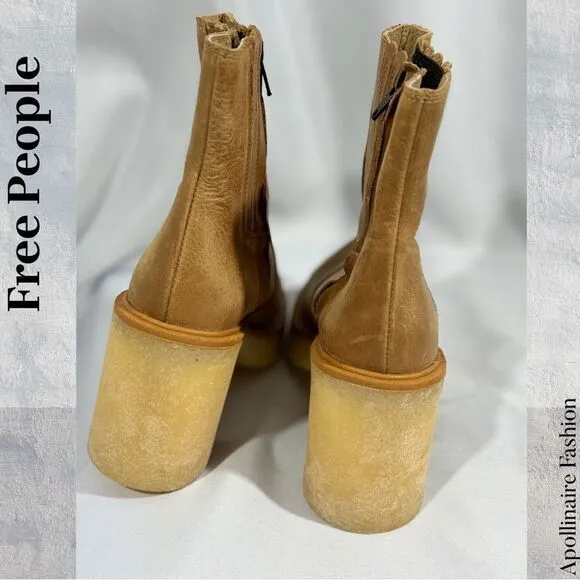 FREE PEOPLE JAMES CHELSEA CHUNKY HEEL BOOTS IN TAN SIZE 40 NEW