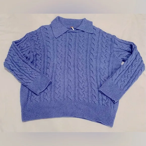 Free People Laurel Cable Knit Sweater Size Small Denim Grey/Blue