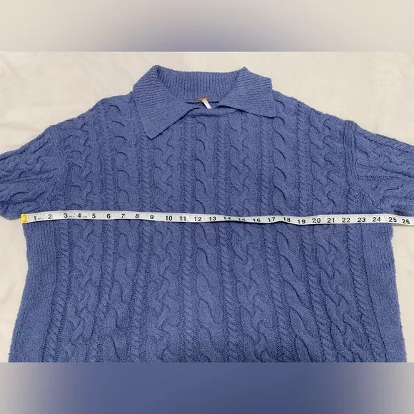 Free People Laurel Cable Knit Sweater Size Small Denim Grey/Blue