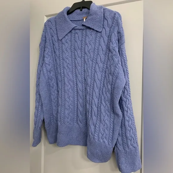 Free People Laurel Cable Knit Sweater Size Small Denim Grey/Blue