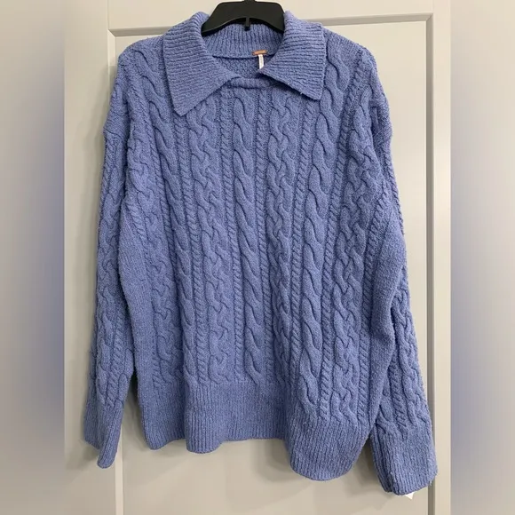 Free People Laurel Cable Knit Sweater Size Small Denim Grey/Blue
