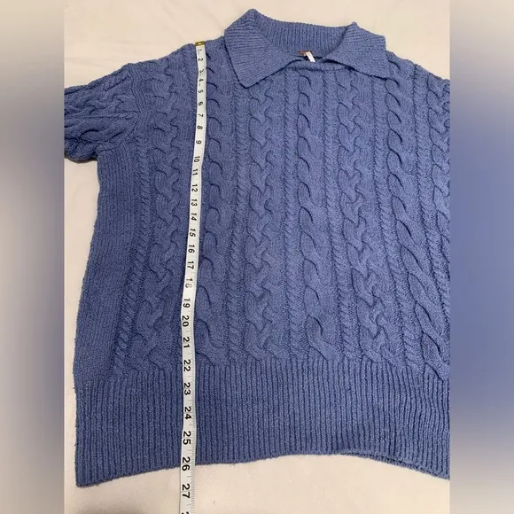 Free People Laurel Cable Knit Sweater Size Small Denim Grey/Blue