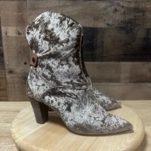 Free People Moonlight Brown/Gold Crushed Velvet Asymmetrical Boots Size 36 (5.5)