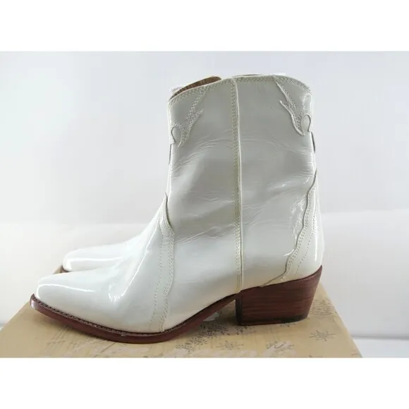 FREE PEOPLE NEW FRONTIER White Leather Cowboy Western Patent Leather‎ Boots 37