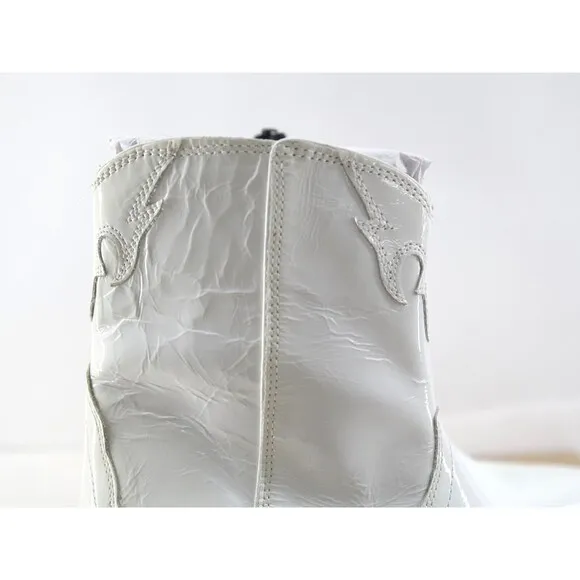 FREE PEOPLE NEW FRONTIER White Leather Cowboy Western Patent Leather‎ Boots 37