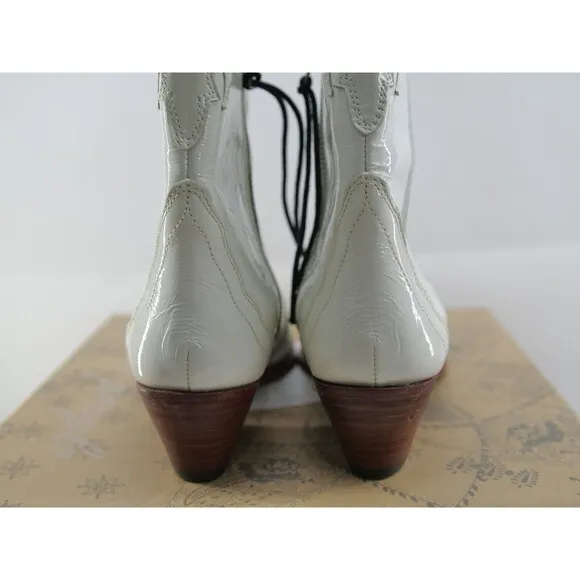 FREE PEOPLE NEW FRONTIER White Leather Cowboy Western Patent Leather‎ Boots 37