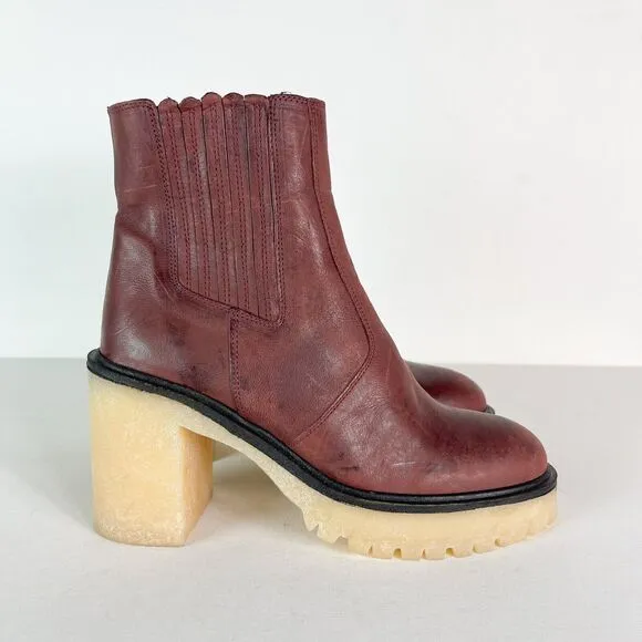 Free People NWOB Women's James Leather Chelsea Boots Brown Size 38.5