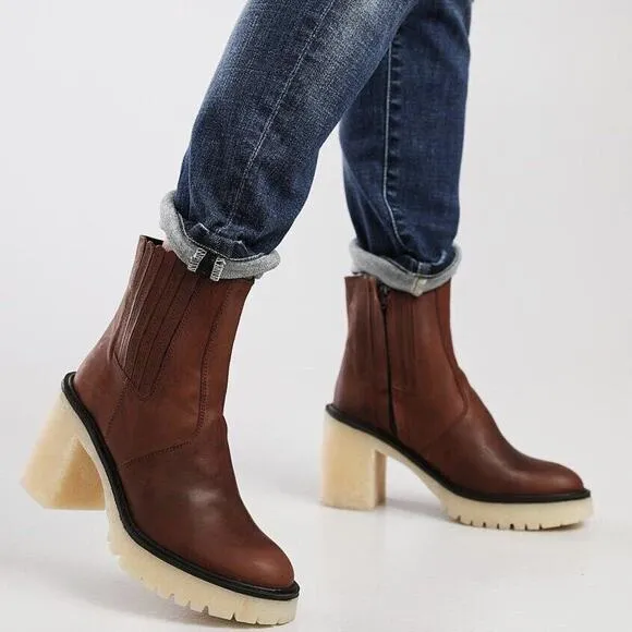 Free People NWOB Women's James Leather Chelsea Boots Brown Size 38.5