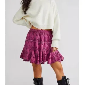 Free People Serenity Eyelet Mini Skirt Skort in Dreamy Mulberry MEDIUM 1245